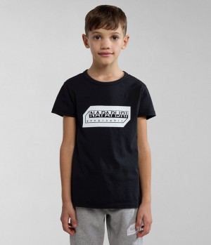 μπλουζακια Napapijri Kitik Short Sleeve T-Shirt (4-16 YEARS) παιδικα μαυρα | 653POTSBQ