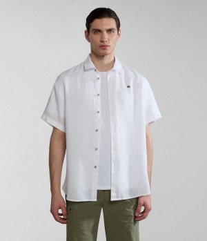 πουκαμισα Napapijri Linen Short Sleeve Shirt ανδρικα ασπρα | 498NTGIEV