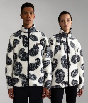 προβιά Napapijri Paisley Full-Zip Fleece ανδρικα ασπρα | 847OESZYP