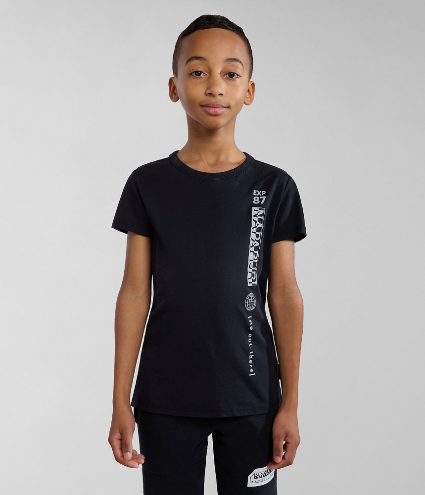 μπλουζακια Napapijri Hudson Short Sleeve T-Shirt (4-16 YEARS) παιδικα μαυρα | 039CQVEOU