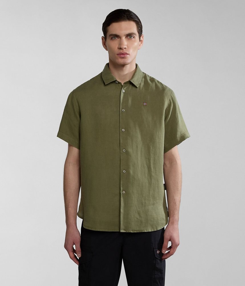 πουκαμισα Napapijri Linen Short Sleeve Shirt ανδρικα πρασινο | 176FDTCHR